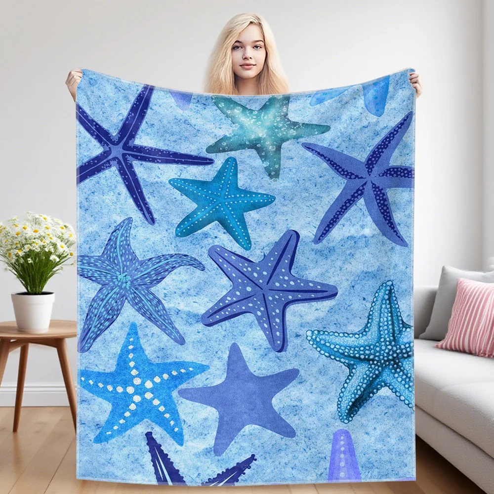 Sea Star Flannel Blanket Warm Soft Halloween Christmas Couch Warm Cozy Decorative Decor Gift for All Season