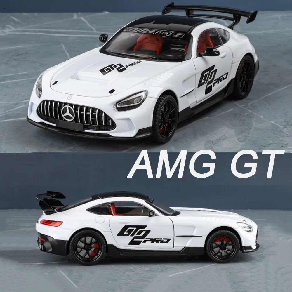 1/24 Scale Benz AMG GT Alloy Sports Models Cars Toy Diecast with Rubber Tires Pull Back Light Music Supercar Toddler Kids Gifts