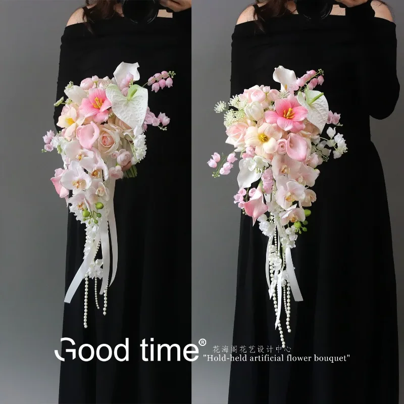 Bouquet bridal wedding simulation flower wedding white pink interior decoration DIY handmade bouquet