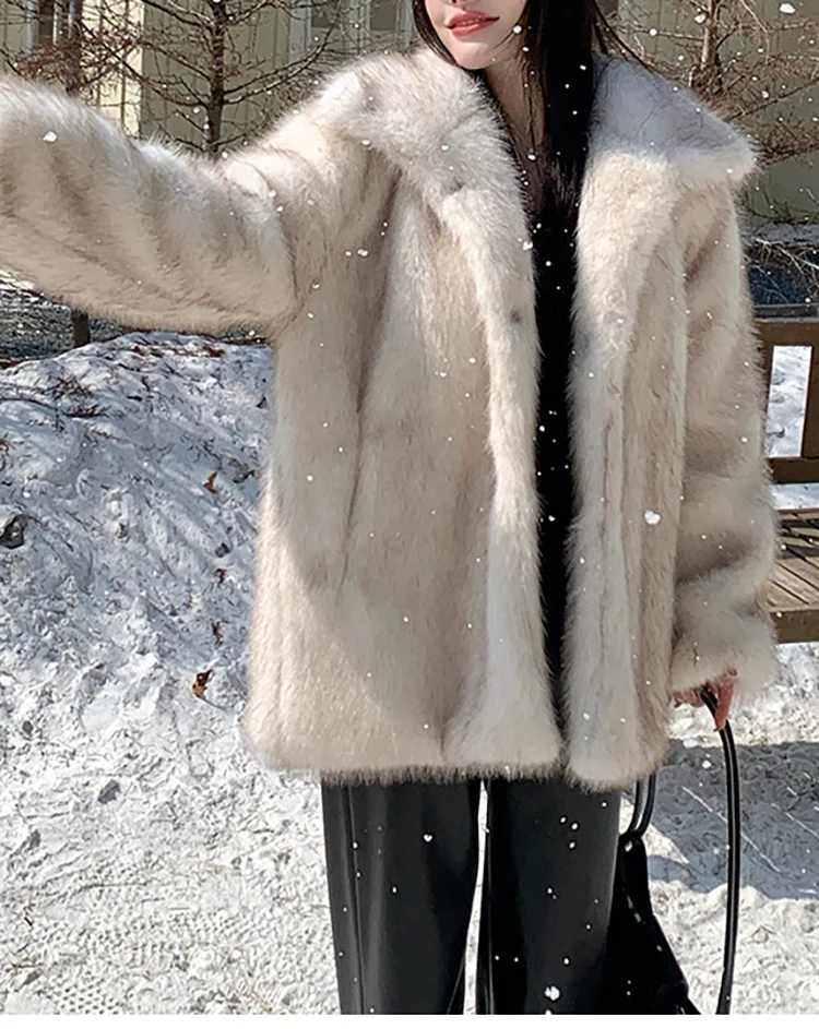 FIGOHR Korean Luxury Fur Coat Women Medium to Long Loose Thick Environmentally Friendly Fox like Fur Grass Coat winter