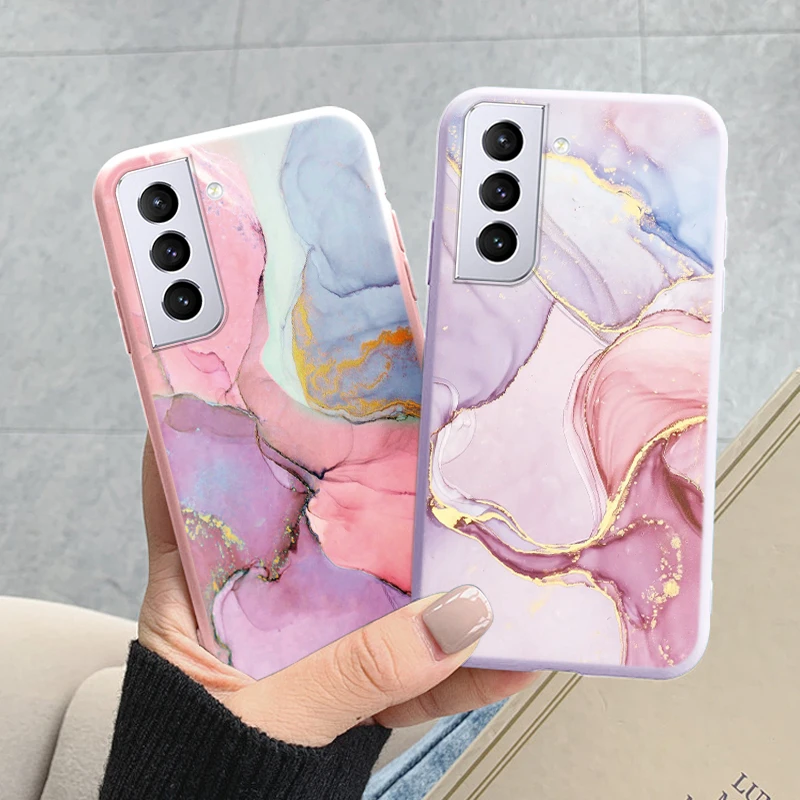 Case For Samsung Galaxy S21 5G Bags S 21 Plus FE Cover Protective Silicone Funda Marble Stone Texture Coque For Samsung S24 FE