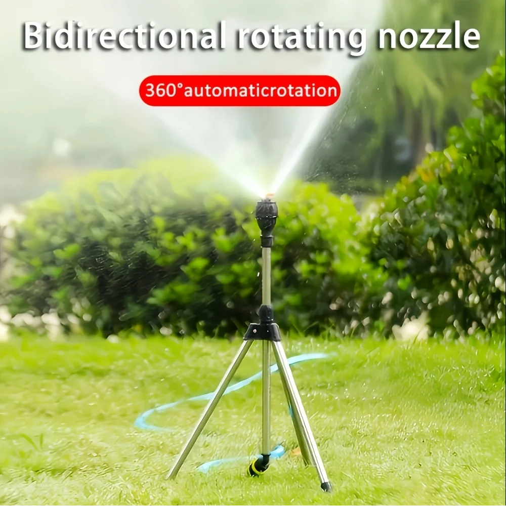 360° Rotating Tripod Sprinkler for Lawn/Garden, Double-Sided Coverage, Telescoping Design