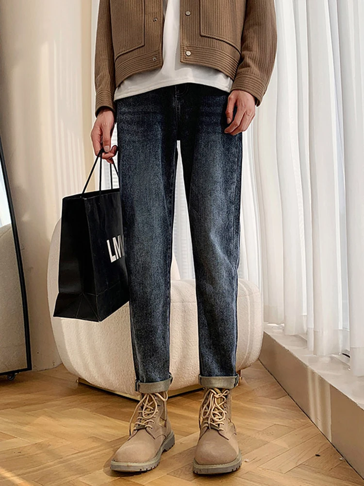 

Мужские повседневные джинсы прямого кроя, ботинки, осенне-зимние, американский уличный стиль, модный бренд, износостойкие длинные брюки