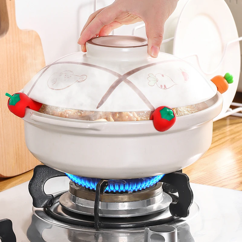 Couvercle de casserole en silicone anti-déversement T1, bouchons anti-débordement résistants à la chaleur, support de lève-couvercle, gadget de cuisine créatif, 3 pièces