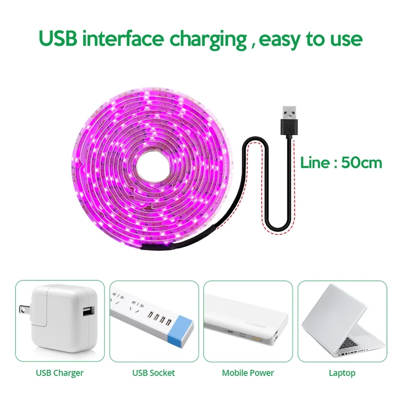AB09-LED Coltiva la luce Spettro completo 5V USB Coltiva la striscia luminosa 2835 LED Phyto Lampade per piante Serra Coltivazione idroponica