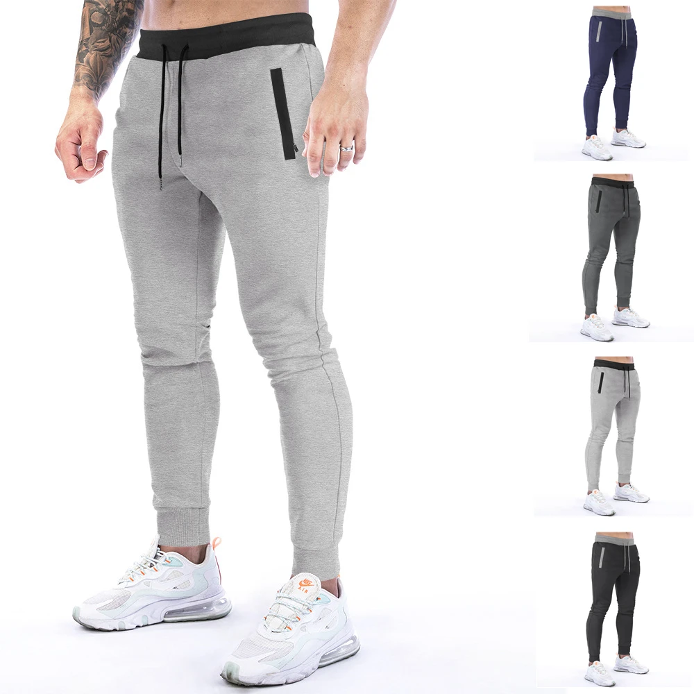 

Mens Cotton Sport Trousers GYM Track Sweatpants Joggers Casual Training Workout Zipper Pocket Fitness Male Slim Running Pants