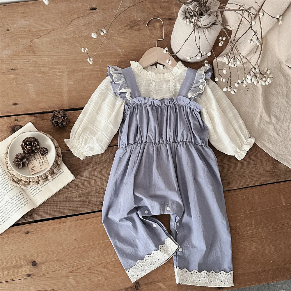 

Детская одежда, весна-осень 2024, детский кружевной комбинезон на подтяжках, свободные повседневные штаны для девочек