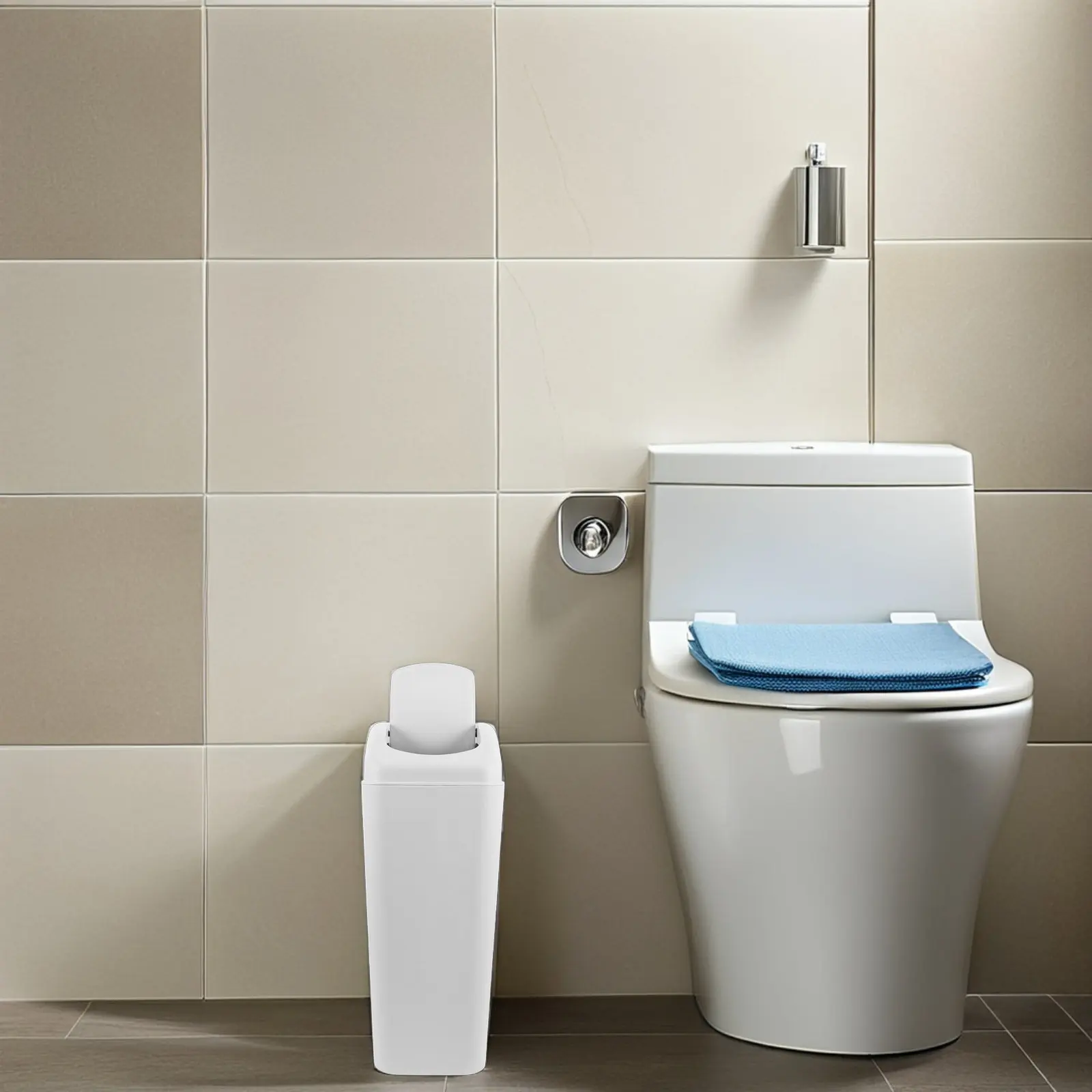 

Plastic Trash Can Slim Design Swing Lid Large Capacity Garbage Bin for Kitchen Bathroom Restroom Indoor Use Bin for Bathroom