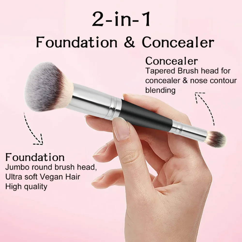 Professionele make-upborstels met dubbele kop 2-in-1 foundationborstel Concealer Markeerstift Poeder Blush Brush Beauty Make Up Tools