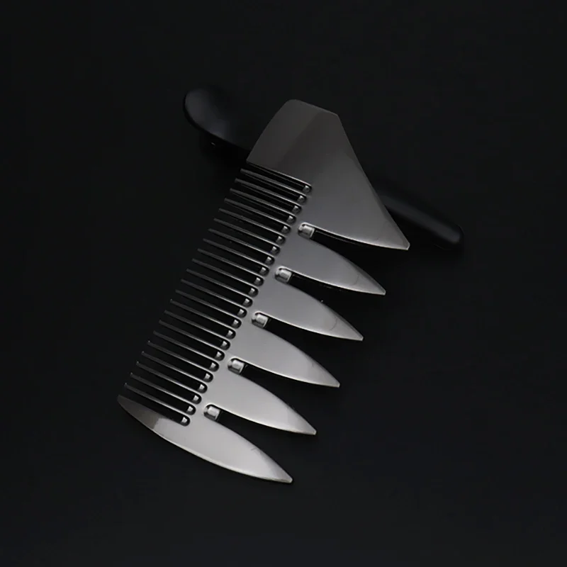 1 قطعة مشط محمول من الفولاذ المقاوم للصدأ جيب على الوجهين مشط ذو أسنان واسعة مضاد للكهرباء الساكنة مشط لحية للرجال خاص للشعر المستعار الحقيقي