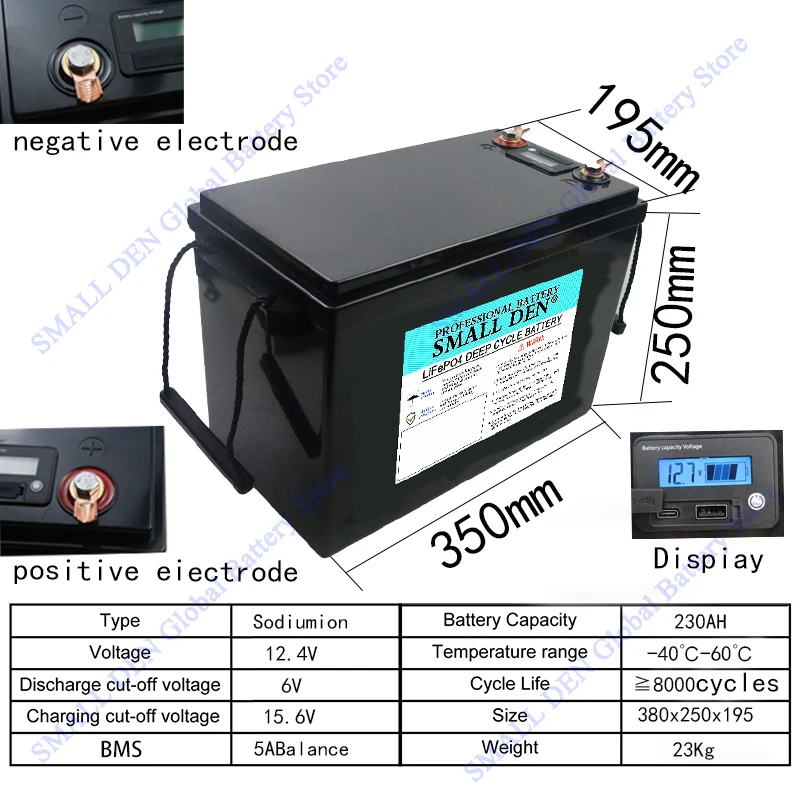 12V 75Ah, 80Ah, 230Ah natrium-ion batterij, draagbaar, grote capaciteit, geschikt voor zonne-energieopslag, camper, noodstroomvoorziening - Afbeelding 4