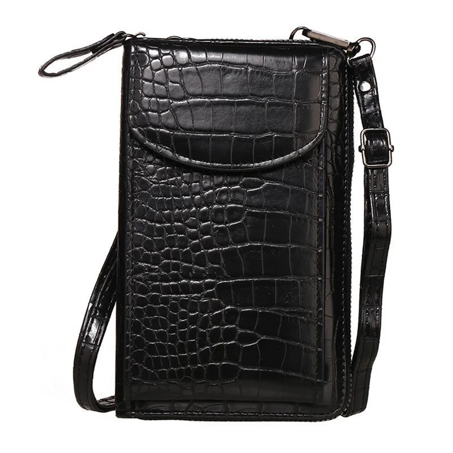Multi functional retro PU leather crossbody bag alligator solid color mobile phone bag womens casual flip shoulder bag wallet
