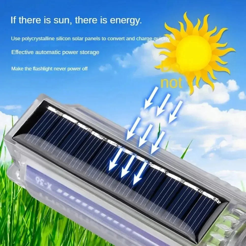 Powerful LED Flashlight With Side Light Multi-function Solar Lanterna Outdoor Long Range Torch USB Rechargeable For Emergency
