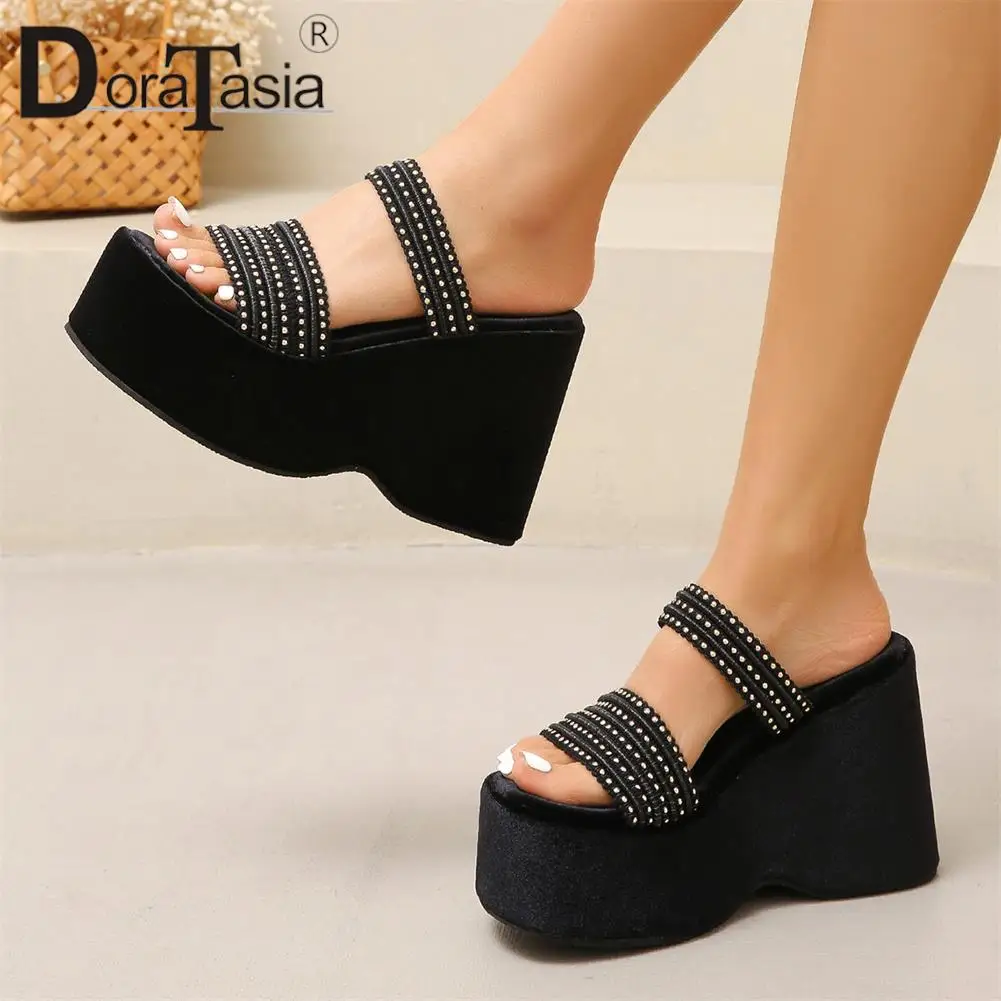 Big Size 42 Brand New Ladies Platform Slides Fashion Crystal Wedges High Heels women's Slippers 2023 Casual Party Shoes Woman