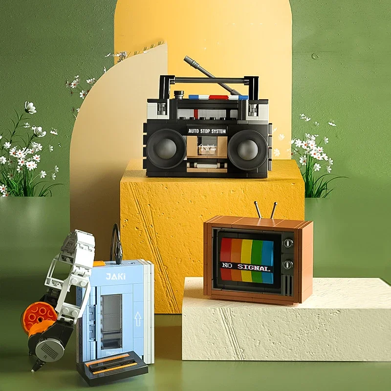 DIY Retro Creative Ideal Typewriter TV Computer Tape Walkman Game Consoles Radio Building Blocks Brick Kits Toys For Kids Boys