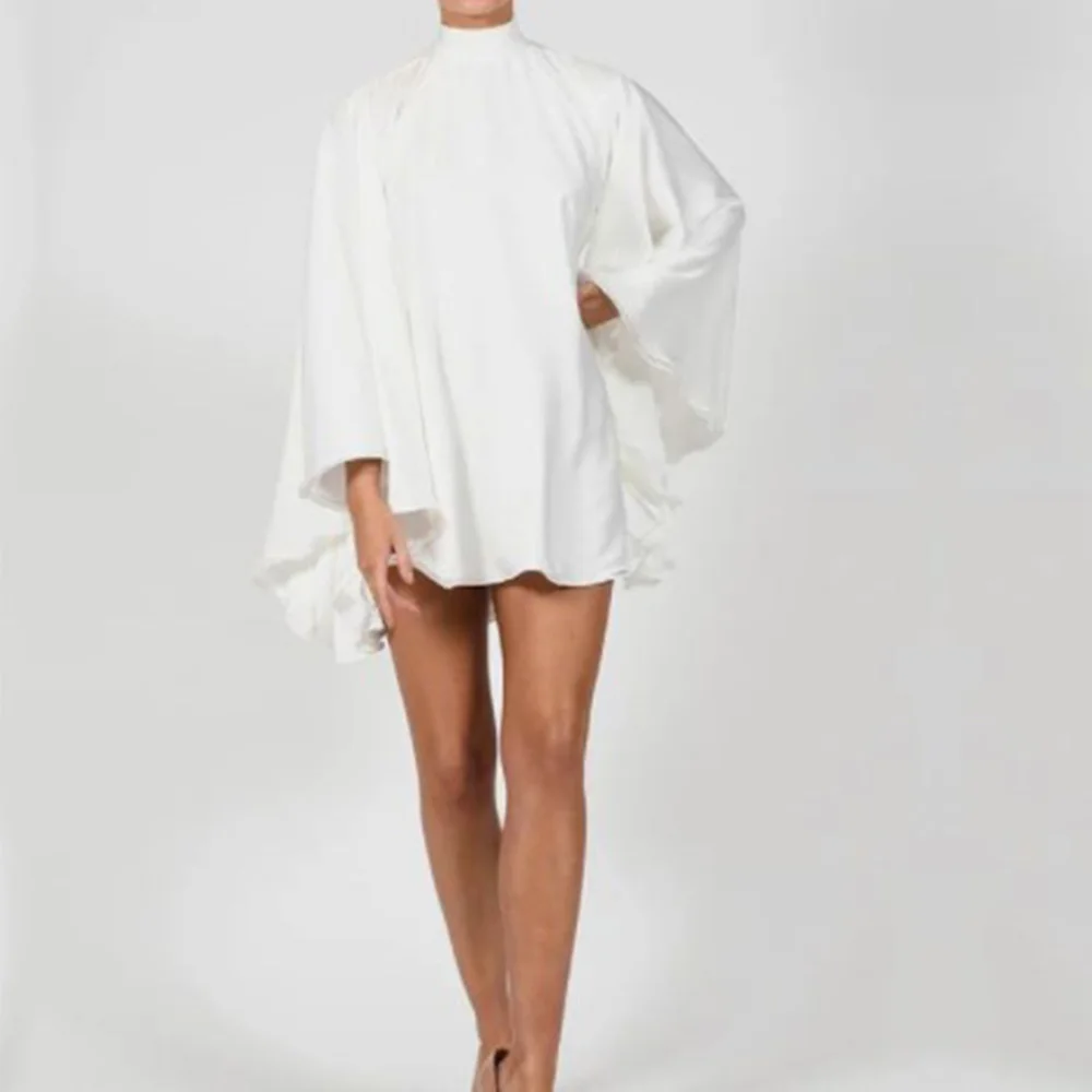 

Mini Short Wedding Dresses For Women 2024 A Line Batwing Sleeves O-Neck Backless Civil Vintage Bridal Gown Robe De Mariée Custom