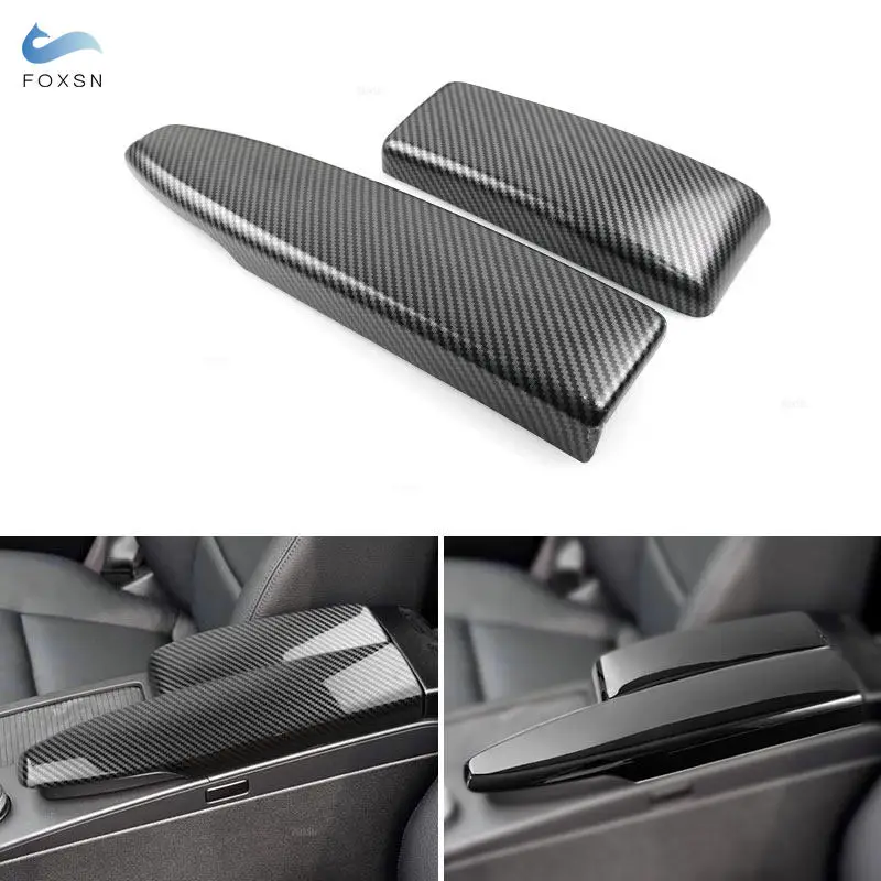 Piano Black/Carbon Fiber Car Center Control Armrest Box Cover For Mercedes Benz C E GLK Class X204 W204 2008-2014 W212 2009-2013