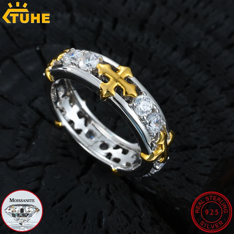 

TUHE High Quality Cross Ring S925 Silver Moissanite Rings For Men Women Hip Hop Jewelry
