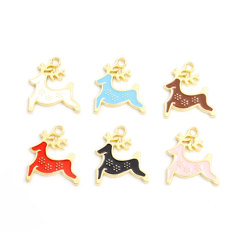 10pcs Enamel Cartoon Christmas Elk Charms Multicolor Cute Animal Deer Pendant For Jewelry Making Handmade DIY Crafts Accessories