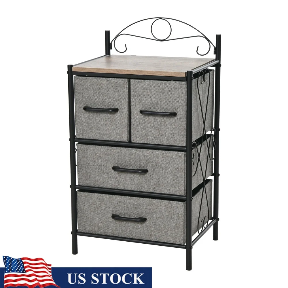 

Victoria Storage Nightstand Dresser Organizer 4 Drawers Black Metal Frame Rustic Wood Top Bedroom Living Room Home Furniture