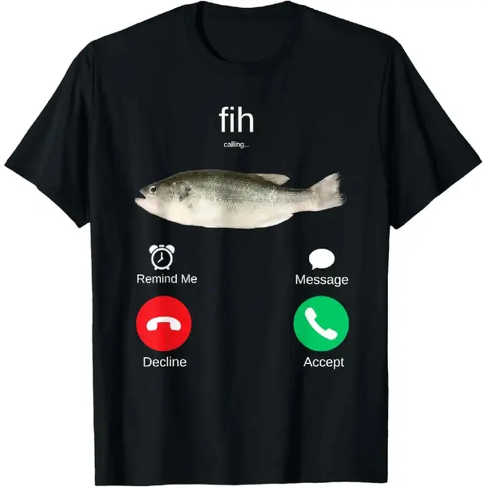 Men's Casual Phone Call Graphic Print T-Shirt, Shortsleeve Round Neck Top in 100% Cotton Knit Fabric with Slight Stretch