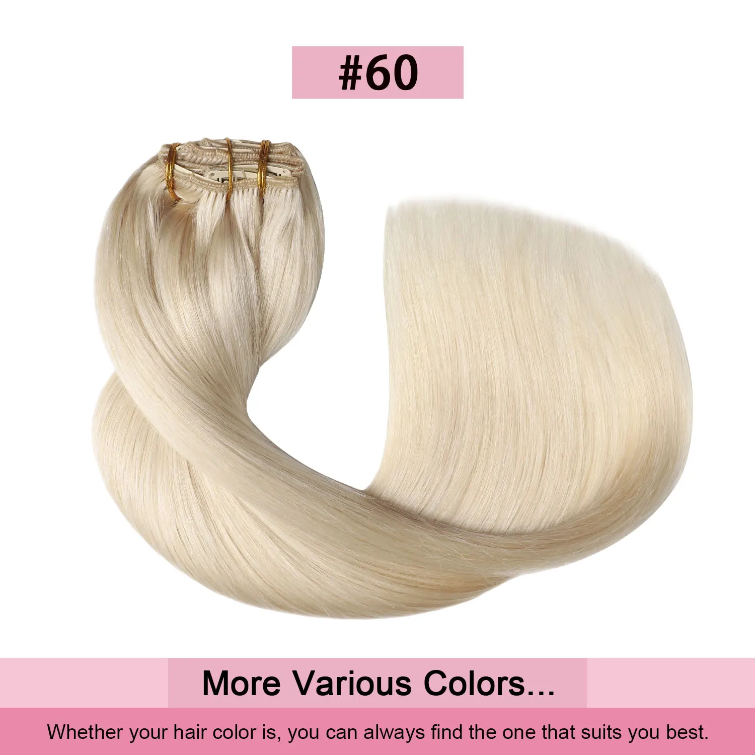 Clip in Extensions Real Human Hair #60 Platinum Blonde Remy Clip in Hair Extensions Real Human Hair 7pcs Seamless Double Weft