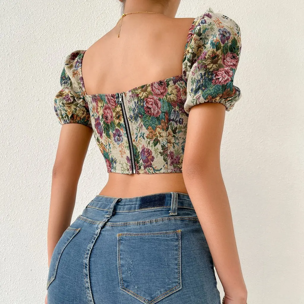 

Sexy Backless Puff Sleeve Fish Bone Sling Top Retro Court Vest New 60185