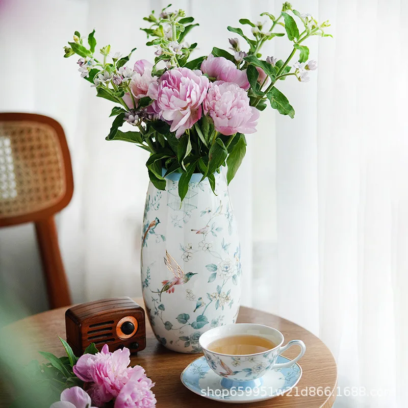 

Ceramic Vase New Chinese Style Flower Vase Living Room Decoration Desktop Ornaments Decorative European Hydroponic Flower 26x9cm