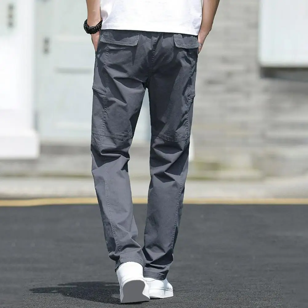 

High-waisted Loose Fit Pants Versatile Men's Cargo Pants Stylish Wide Leg Trousers with Multiple Zippered Pockets for Outdoor