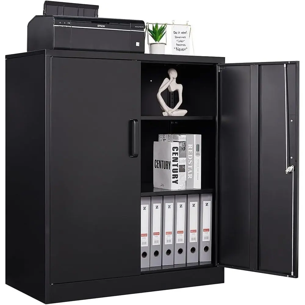 

Black Steel Utility Cabinet with Adjustable Shelves for Home, Office, School, or Workshop