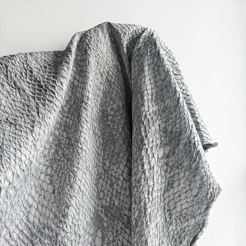 Grey and White Checkered Snake Skin Jacquard Fabric Three-dimensional Texture Jacket DIY Bag Clothing Designer Fabric