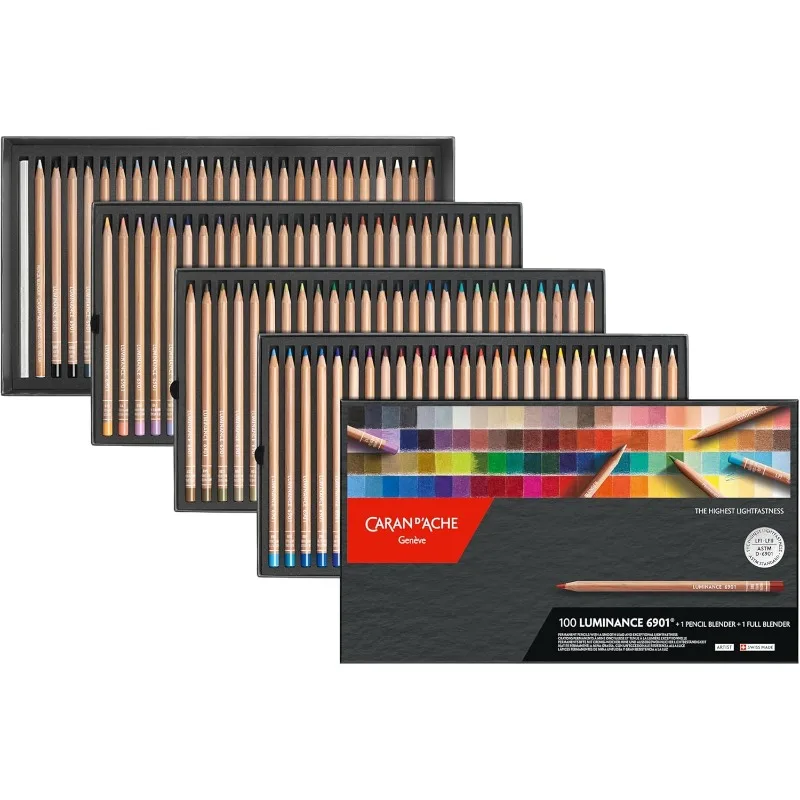 Luminance 6901 Box of 100 Individual Coloured, Artists, Colour Coded Pencils & 1 Full & 1 Pencil Blender