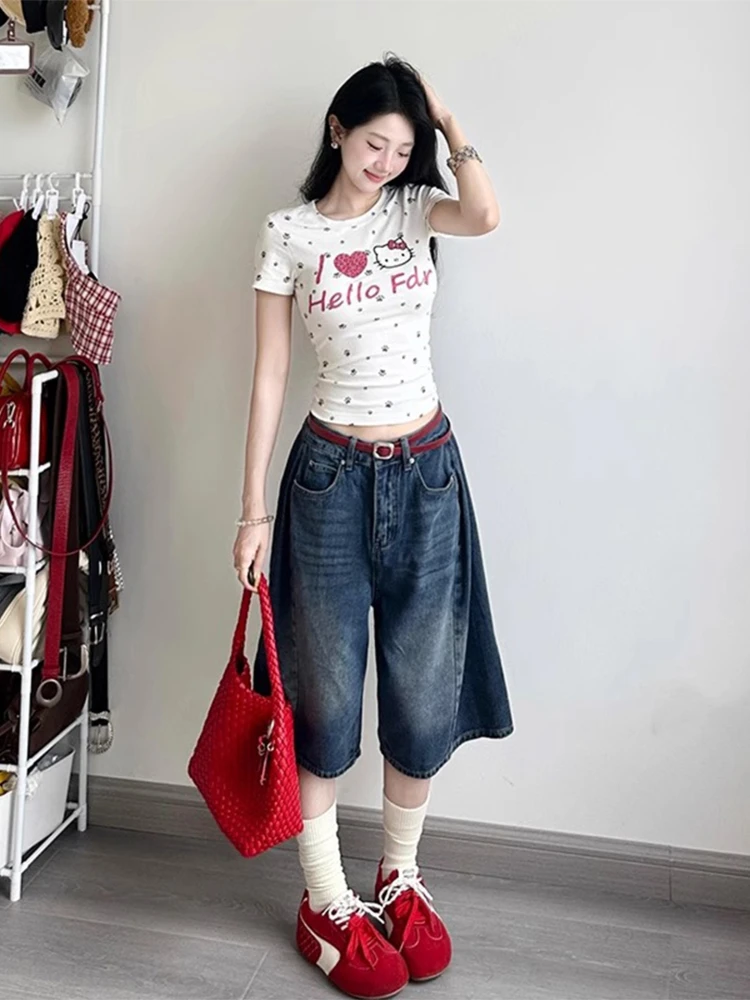 جينز نسائي عالي الخصر وواسع الساق بطول سبع أقدام صيفي رقيق وفضفاض ومستقيم يناسب جميع أجهزة الخمس نقاط غير رسمية...