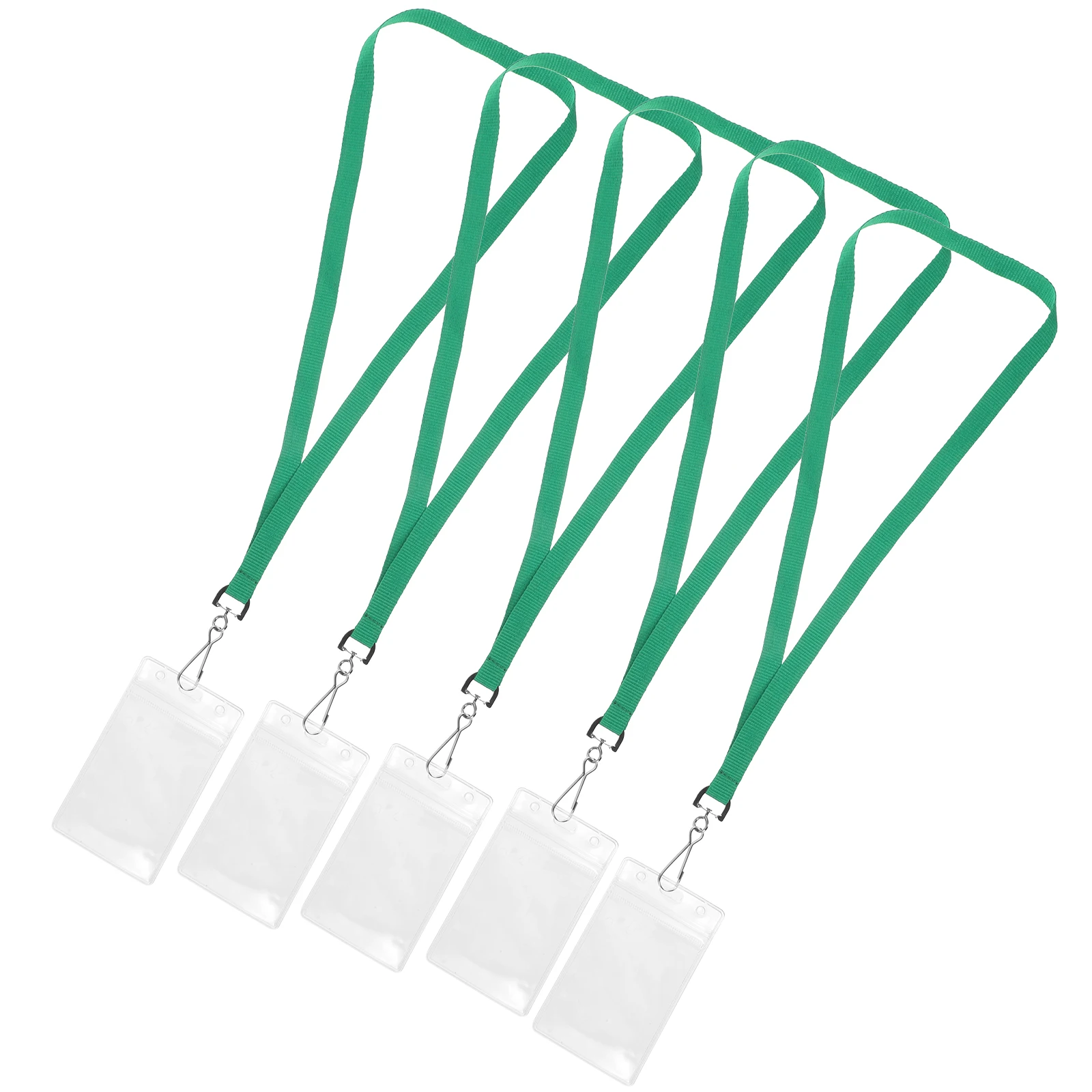 

5 set ID Lanyard Polyester Badge Holder Clear Card Sleeves PVC Protector Zinc Alloy Lightweight Document Lanyard Name Tag