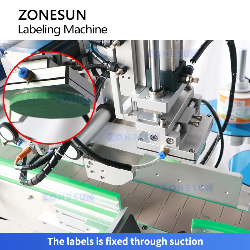 Zonesun-Automatic Top e Body Label Applicator, Dual Station Labeler para garrafas cônicos ZS-TB770