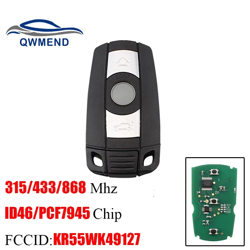 Qwmend kr55wk49127 chave remota do carro para bmw 1/3/5/7 série cas3 x5 x6 z4 315/433/868mhz carro inteligente chave pcf7945 chip id46