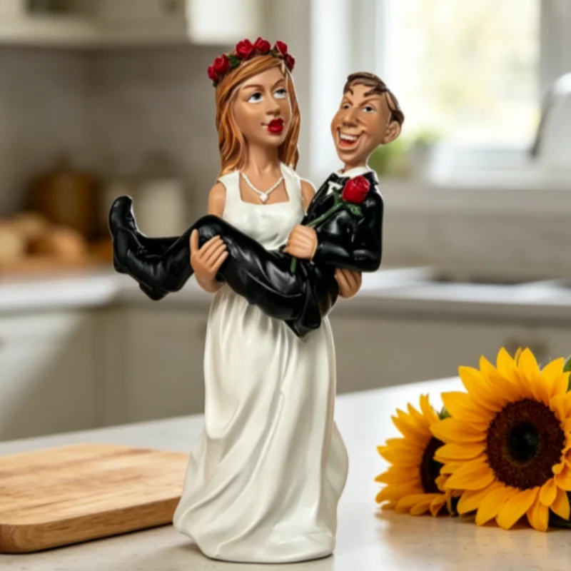 Humorous Wedding Couple Resin Statue, Bride Holding Groom Figurine, Home Decor