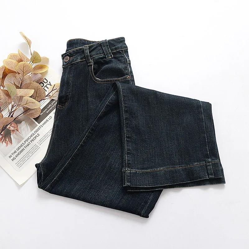 Moda plus size jeans feminino 2025 outono nova qualidade simples estiramento denim perna reta calças compridas k005