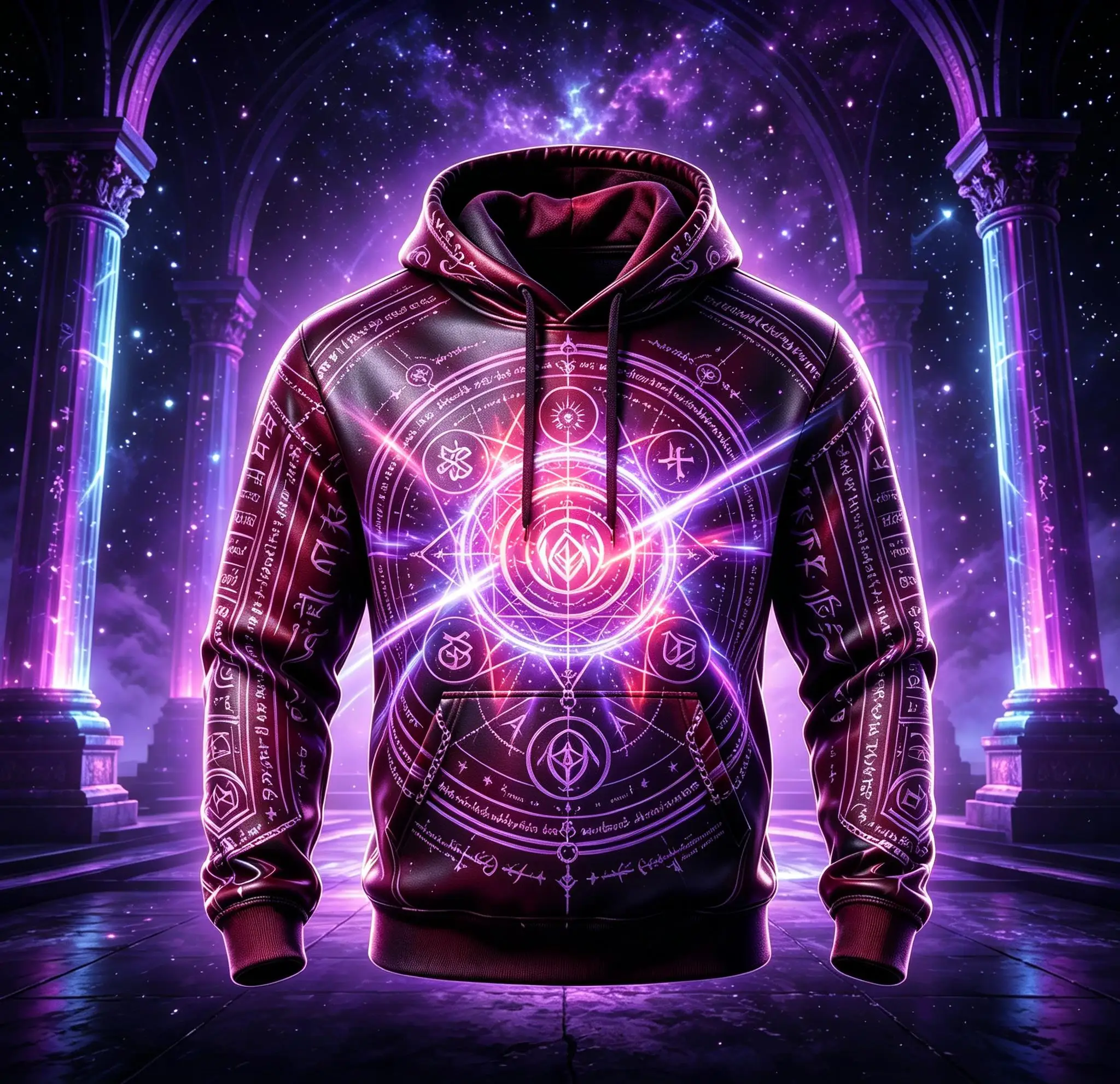 Mens Polyester Fleece Hooded Sweatshirt Arcane Star Magic Circle Ancient Rune Print Pullover Street Hoodie
