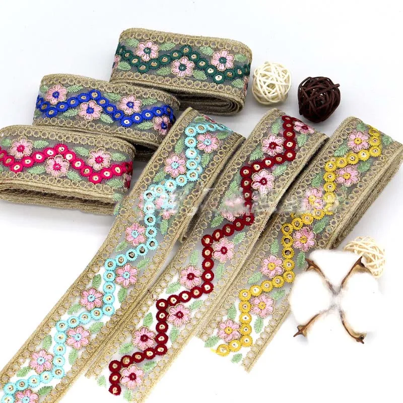 30Yards Colorful Lace Flower bar Code Sequin Embroidery Net Bottom Clothing Scarf Clothing Hat Accessories Accessories 2025