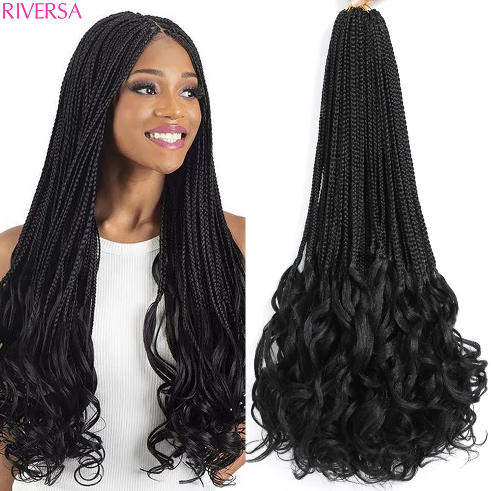 

Riversa 14 18 24 Inch French Curl Braiding Hair Extensions Box Braids Crochet Hair Ombre French Curly Braid Hair with Curls Ends