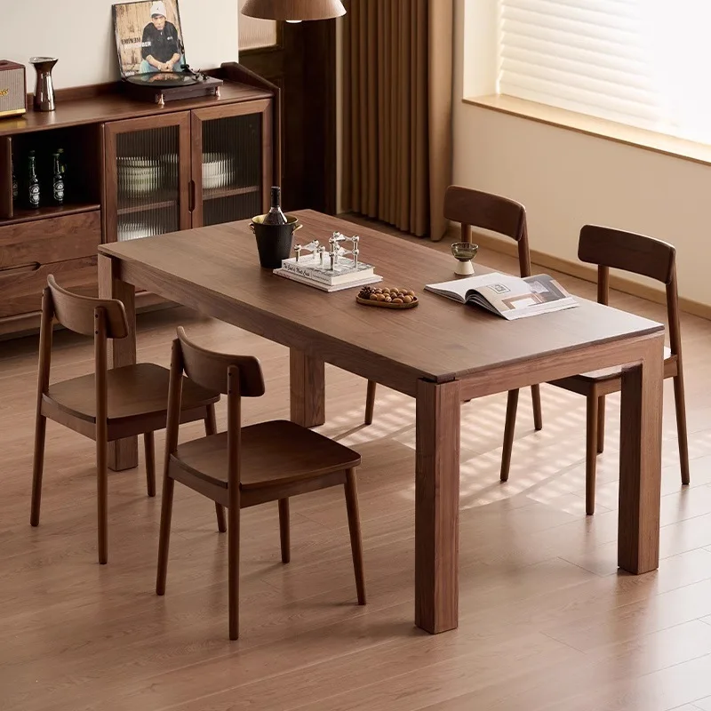 Euler North American black walnut dining table small household rectangular solid wood large board table living