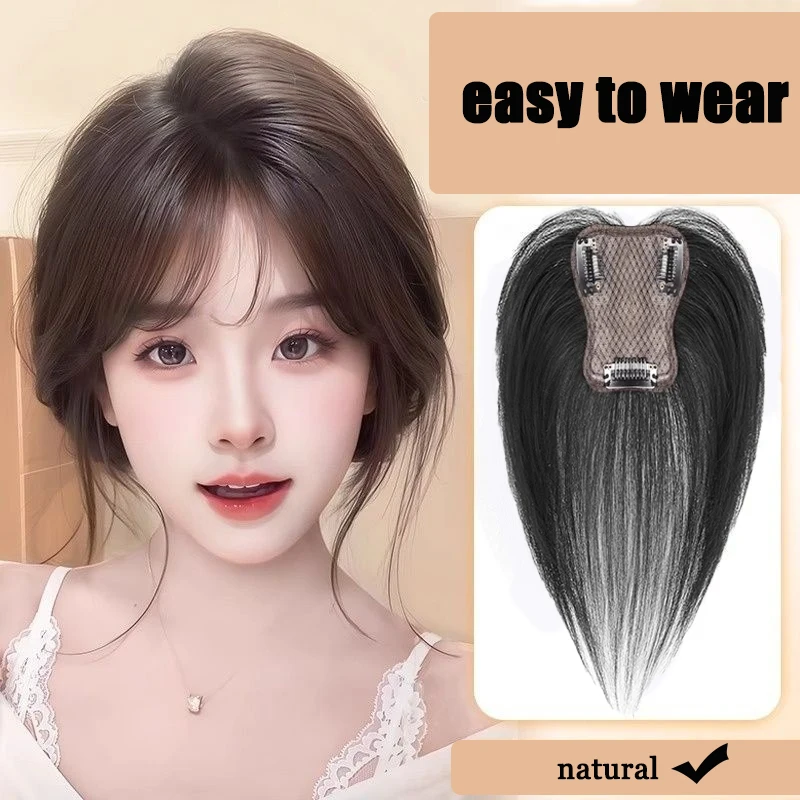 

Синтетический парик, женский парик с короной и челкой, прямые волосы, верхняя нашивка, естественный вид для женщин и девочек, ежедневное использование