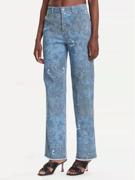 

European, American, Spanish original single women's jeans embroidered floral straight leg elastic cropped pants new product