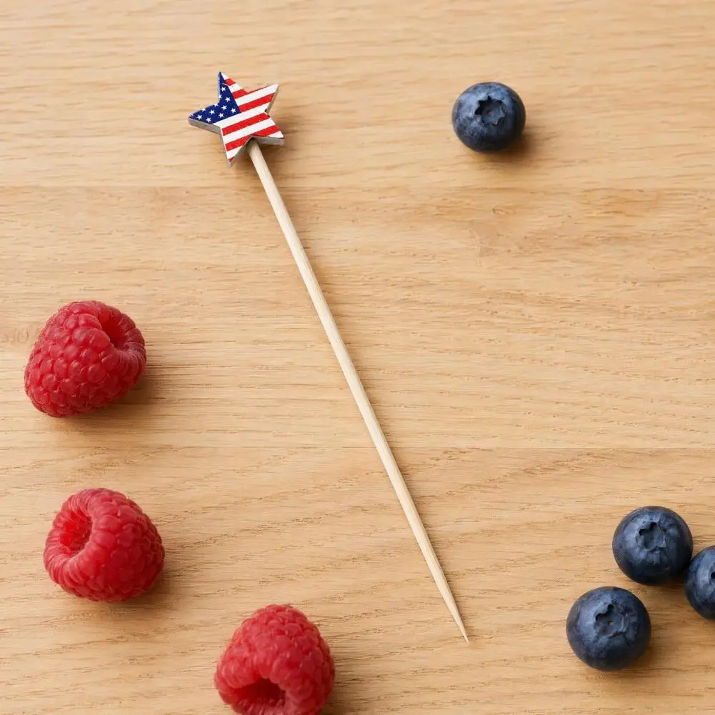 Cuts Food Tags Disposable Fruit Tags 100pcs Disposable Bamboo Cocktail Picks Independence Day Star Decor Skewers for Appetizers