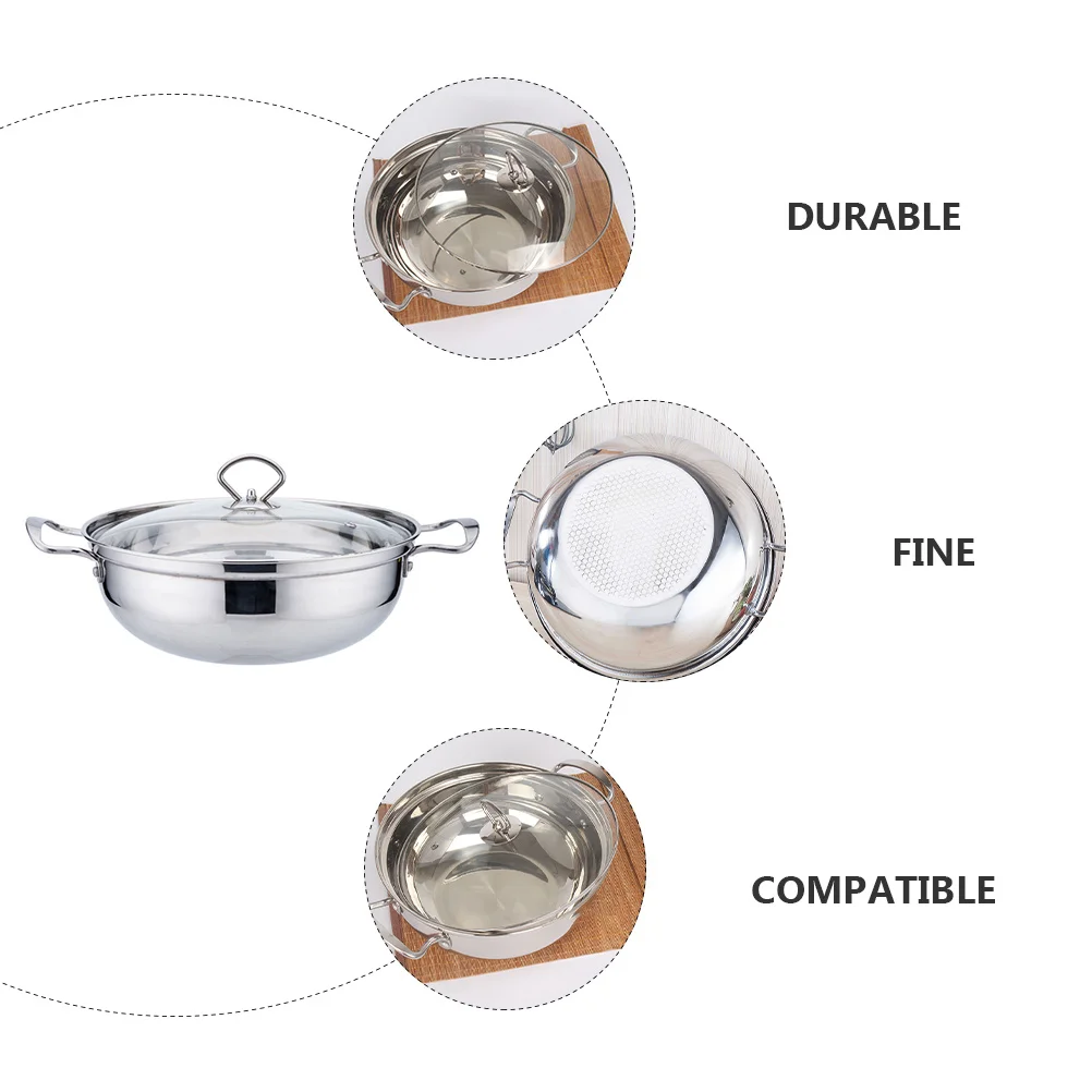 

1Pcs Stainless Steel Soup Pot Premium Polished Multifunctional Cooking Boiler with Glass Lid Comfortable Handle Compatible Gas
