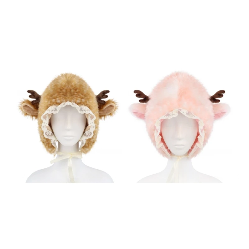 Soft Plush Ear Covering Hat with Elk Ear and Spots Pattern Winter Trapper Hat