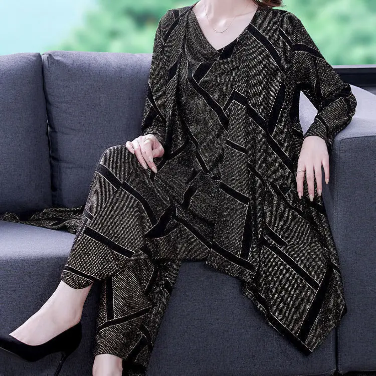 Mother's Wear 150KG Loose Extra Large Size Suit Women's Spring and Autumn Casual Belly Covering Two-piece Women's Clothing