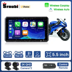 Srnubi 5 inch 2K Motorcycle CarPlay Navigation Wireless CarPlay Android Auto Airplay Display Screen Portable Motorcycle Monitor