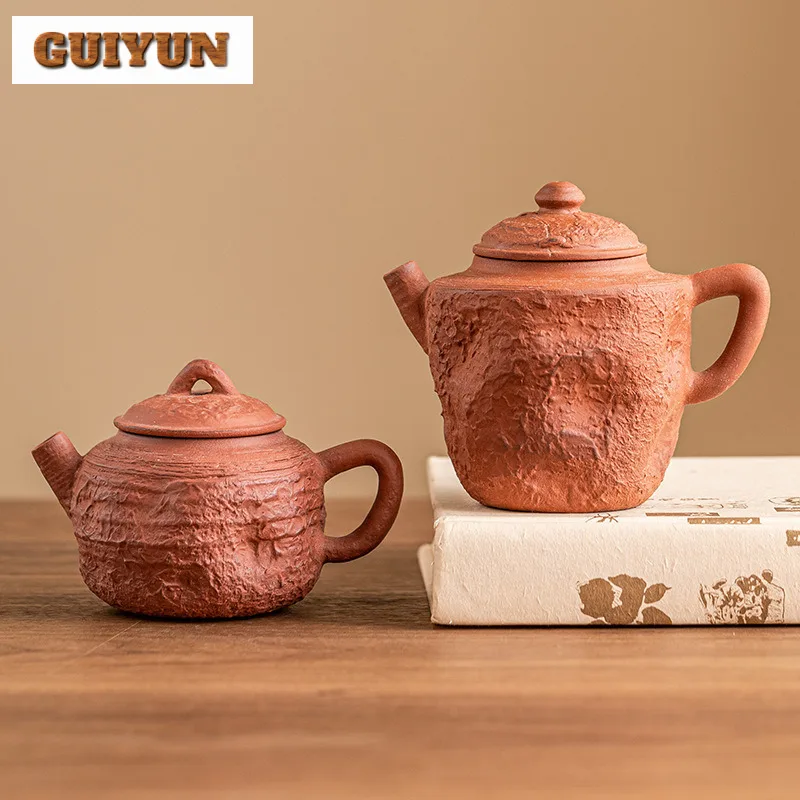 

Чайник из красной глины Potteryt ручной работы, керамический чайник с ручным захватом, чайник с фильтром, китайский набор чайной посуды для кунг-фу, ремесло